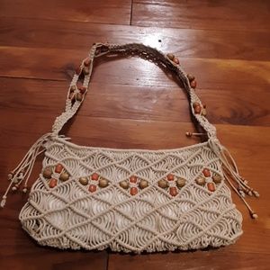 Boho macrame and beaded bag